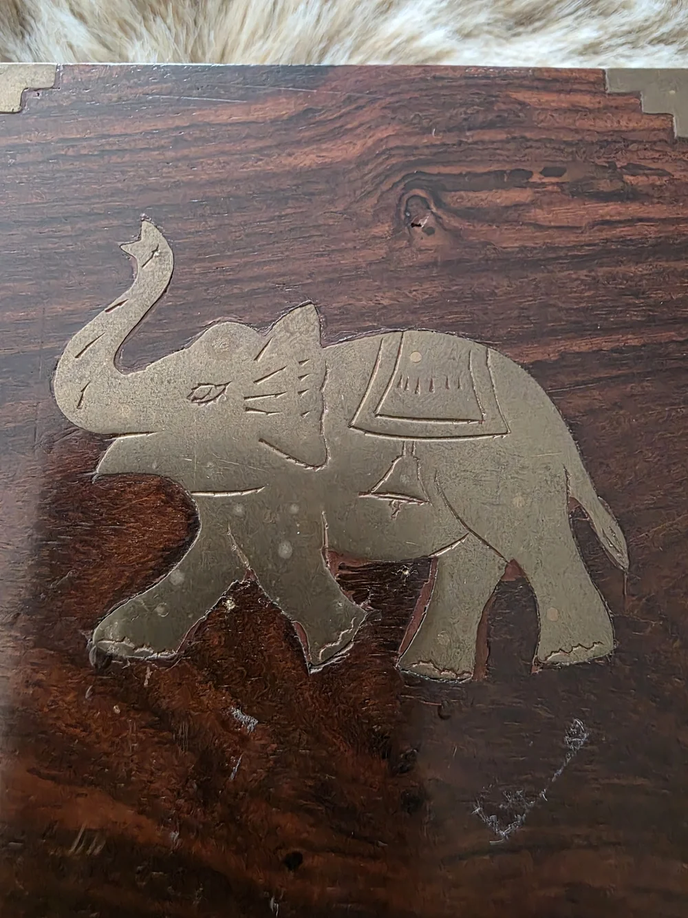 Handcrafted Wood & Brass Elephant Jewelry Box - Brown